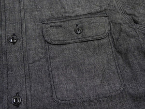 Sugar Cane Men's Black Chambray Work Shirt, Long-Sleeve Cotton Button-Up Shirt, Made in Japan (SC29159, 411A Black, One-Wash)