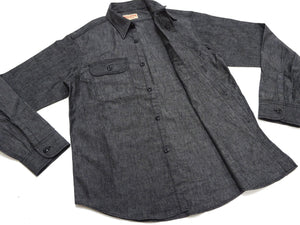Sugar Cane Men's Black Chambray Work Shirt, Long-Sleeve Cotton Button-Up Shirt, Made in Japan (SC29159, 411A Black, One-Wash)