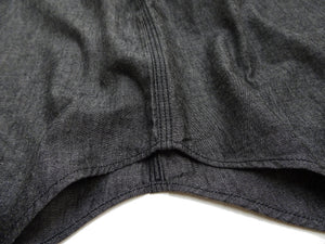 Sugar Cane Men's Black Chambray Work Shirt, Long-Sleeve Cotton Button-Up Shirt, Made in Japan (SC29159, 411A Black, One-Wash)
