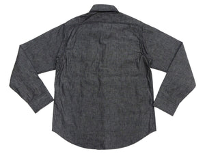 Sugar Cane Men's Black Chambray Work Shirt, Long-Sleeve Cotton Button-Up Shirt, Made in Japan (SC29159, 411A Black, One-Wash)