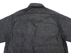 Sugar Cane Men's Black Chambray Work Shirt, Long-Sleeve Cotton Button-Up Shirt, Made in Japan (SC29159, 411A Black, One-Wash)