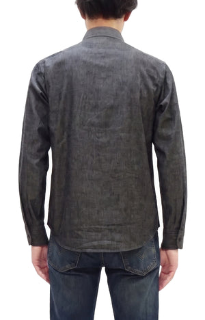Sugar Cane Men's Black Chambray Work Shirt, Long-Sleeve Cotton Button-Up Shirt, Made in Japan (SC29159, 411A Black, One-Wash)