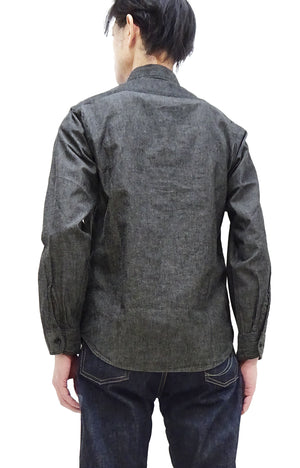 Sugar Cane Chambray Shirt Men's Lightweight Long Sleeve Button Up Plain Work Shirt SC29159 411 Black