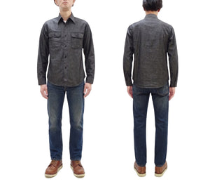 Sugar Cane Men's Black Chambray Work Shirt, Long-Sleeve Cotton Button-Up Shirt, Made in Japan (SC29159, 411A Black, One-Wash)