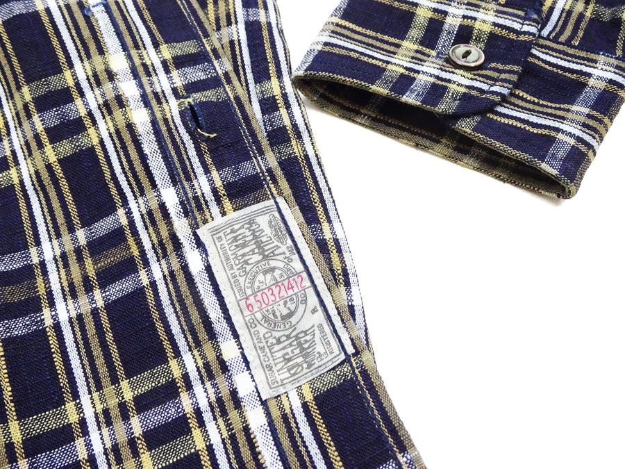Sugar Cane Indigo Plaid Shirt Men's Medium-Weight Long Sleeve Button Up Work Shirt SC29183 421 One-Wash