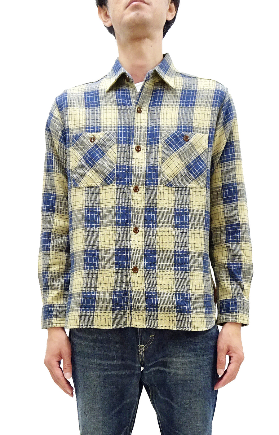 Sugar Cane Plaid Shirt Men's Mediumweight Cotton Twill Long Sleeve Button Up Work Shirt SC29358 133 Beige