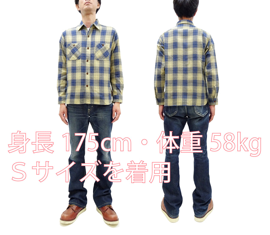 Sugar Cane Plaid Shirt Men's Mediumweight Cotton Twill Long Sleeve Button Up Work Shirt SC29358 133 Beige