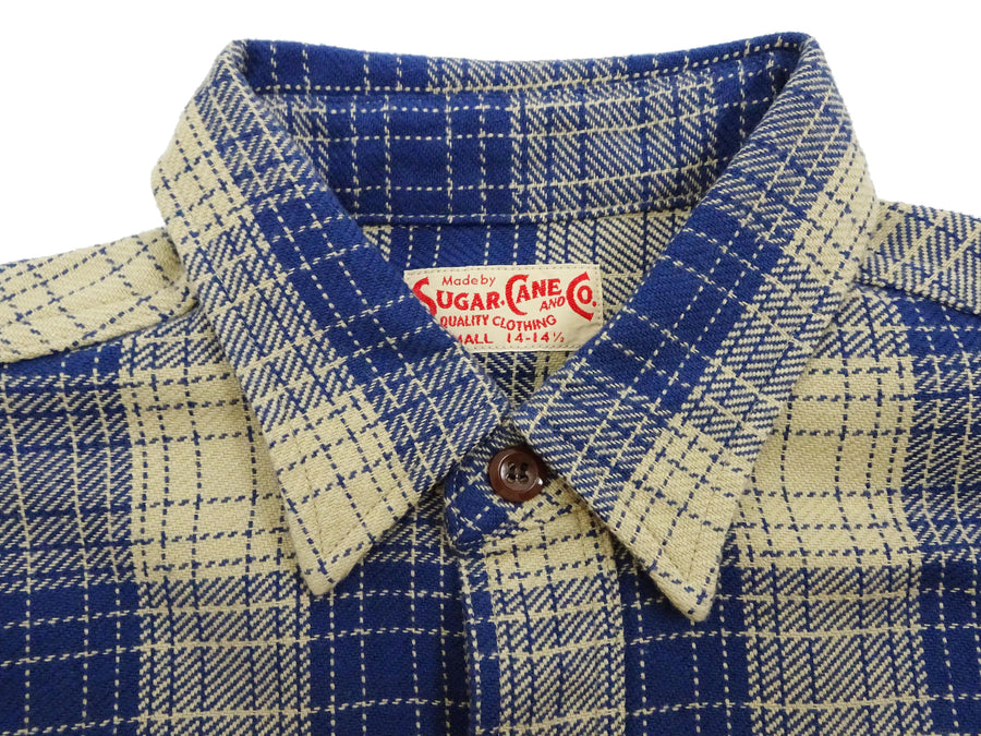 Sugar Cane Plaid Shirt Men's Mediumweight Cotton Twill Long Sleeve Button Up Work Shirt SC29358 133 Beige