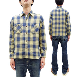 Sugar Cane Plaid Shirt Men's Mediumweight Cotton Twill Long Sleeve Button Up Work Shirt SC29358 133 Beige