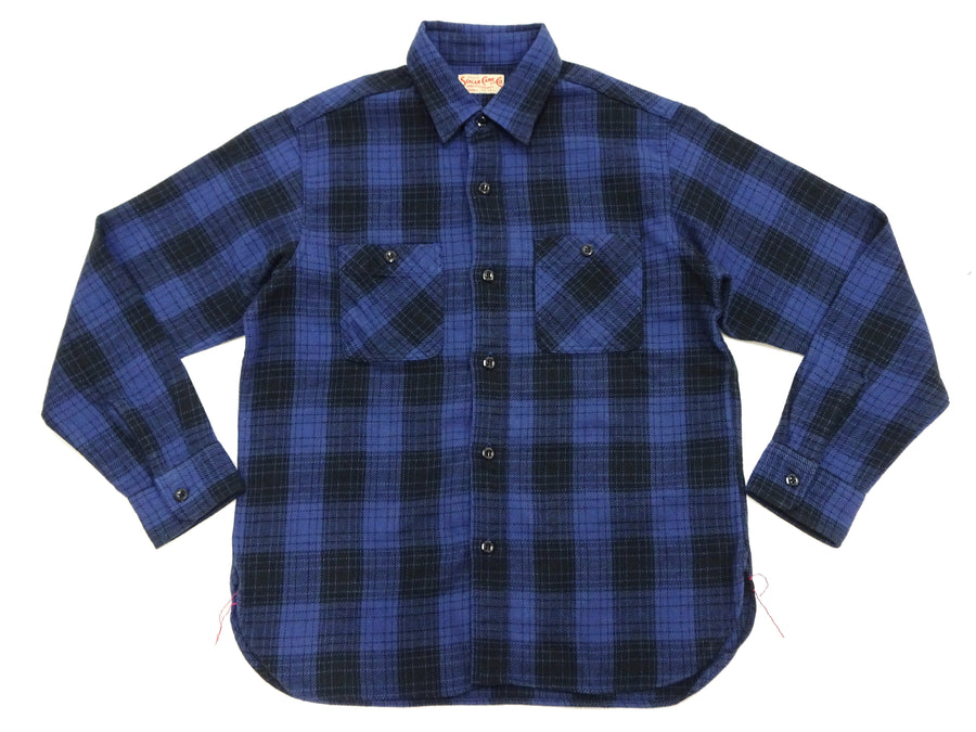 Sugar Cane Plaid Shirt Men's Mediumweight Cotton Twill Long Sleeve Button Up Work Shirt SC29358 128Navy-Blue