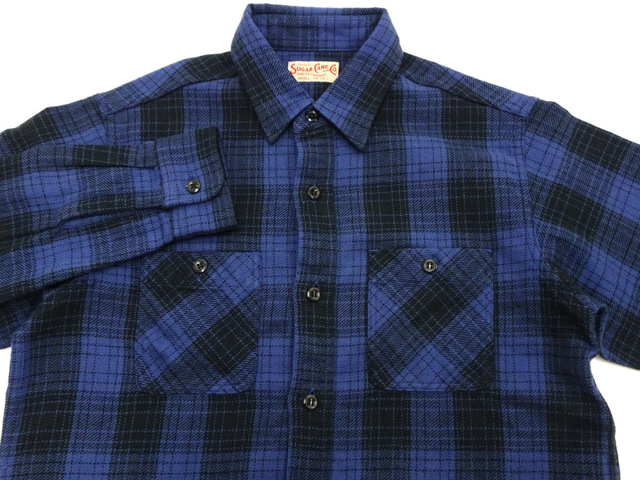 Sugar Cane Plaid Shirt Men's Mediumweight Cotton Twill Long Sleeve Button Up Work Shirt SC29358 128Navy-Blue