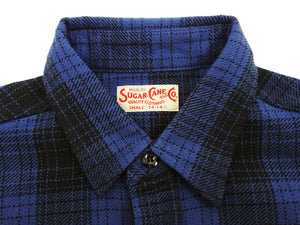 Sugar Cane Plaid Shirt Men's Mediumweight Cotton Twill Long Sleeve Button Up Work Shirt SC29358 128Navy-Blue