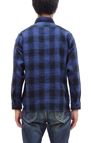 Sugar Cane Plaid Shirt Men's Mediumweight Cotton Twill Long Sleeve Button Up Work Shirt SC29358 128Navy-Blue