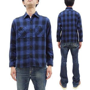 Sugar Cane Plaid Shirt Men's Mediumweight Cotton Twill Long Sleeve Button Up Work Shirt SC29358 128Navy-Blue