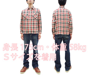 Sugar Cane Plaid Shirt Men's Mediumweight Cotton Twill Long Sleeve Button Up Work Shirt SC29361 105 Off-White