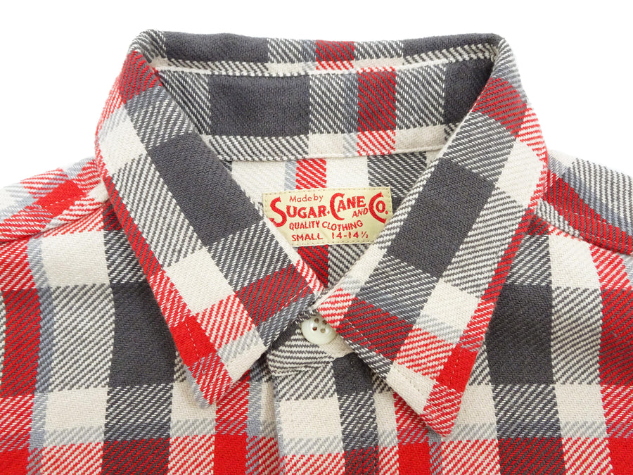 Sugar Cane Plaid Shirt Men's Mediumweight Cotton Twill Long Sleeve Button Up Work Shirt SC29361 105 Off-White