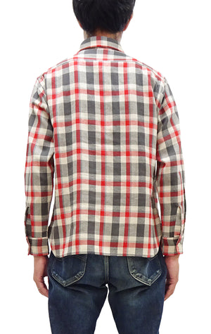 Sugar Cane Plaid Shirt Men's Mediumweight Cotton Twill Long Sleeve Button Up Work Shirt SC29361 105 Off-White