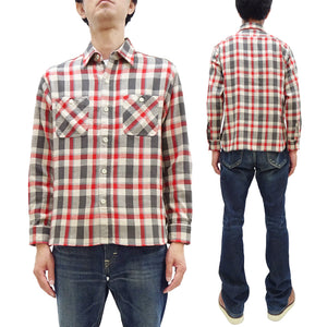 Sugar Cane Plaid Shirt Men's Mediumweight Cotton Twill Long Sleeve Button Up Work Shirt SC29361 105 Off-White