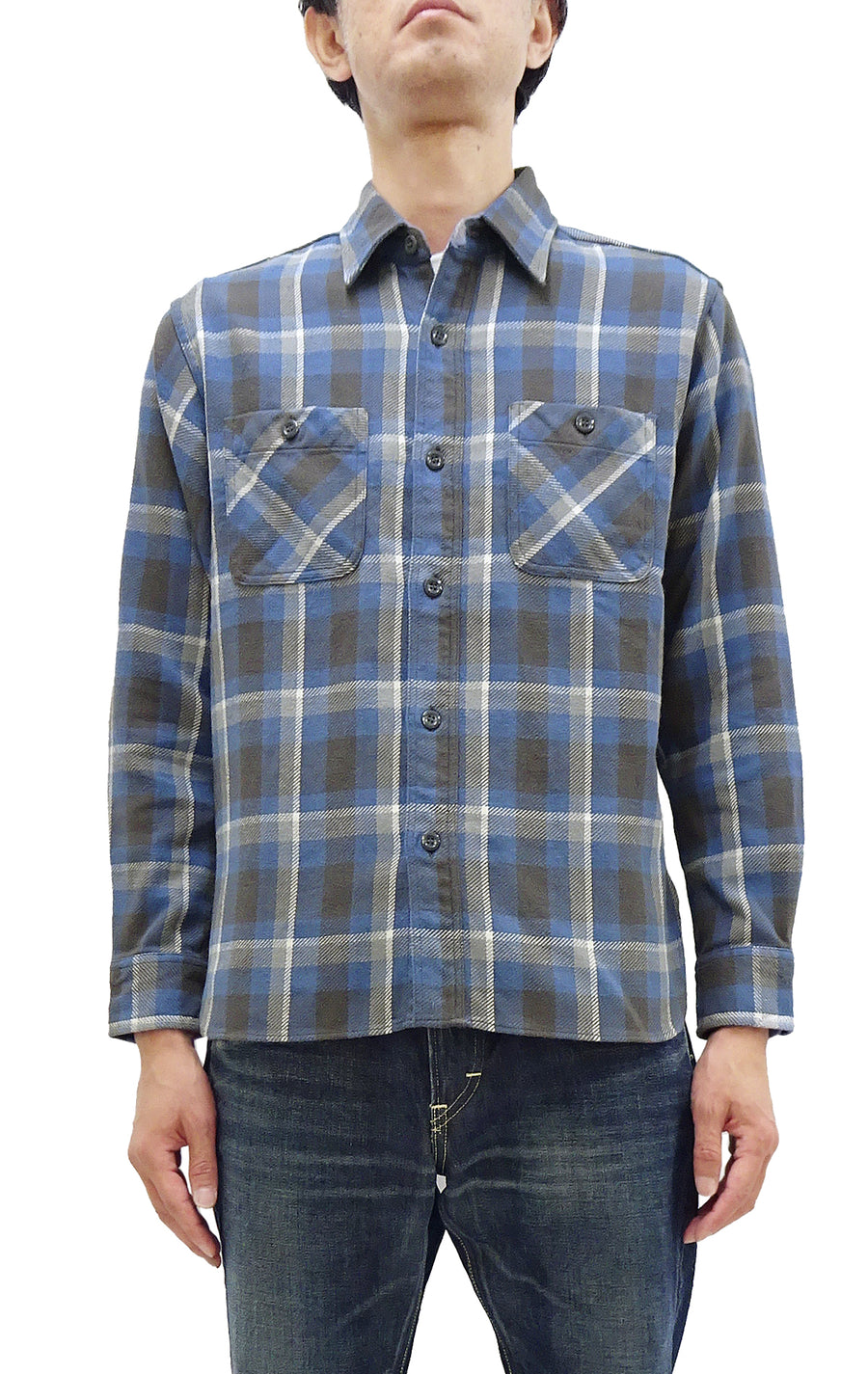 Sugar Cane Plaid Shirt Men's Mediumweight Cotton Twill Long Sleeve Button Up Work Shirt SC29361 125 Blue