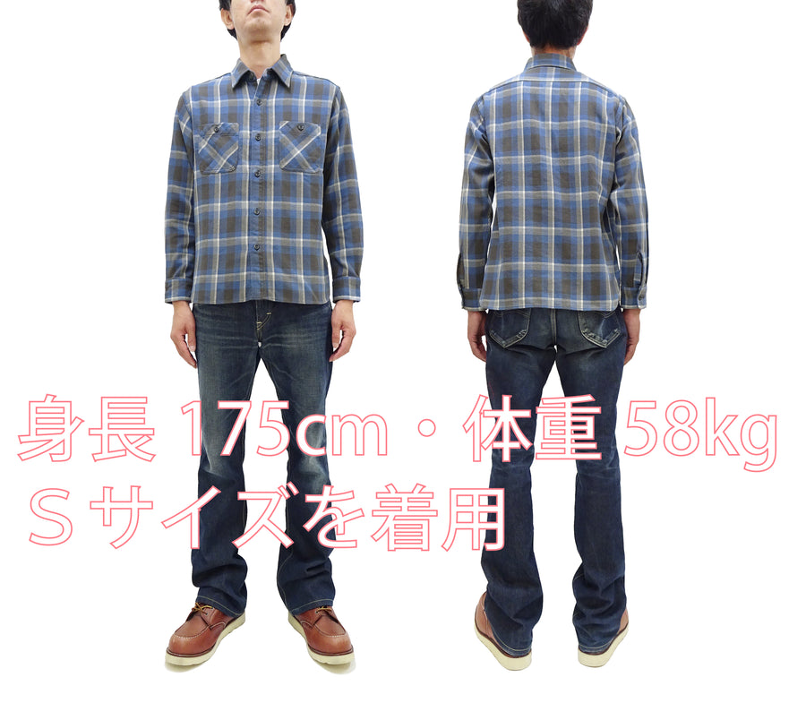 Sugar Cane Plaid Shirt Men's Mediumweight Cotton Twill Long Sleeve Button Up Work Shirt SC29361 125 Blue