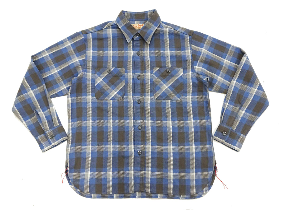 Sugar Cane Plaid Shirt Men's Mediumweight Cotton Twill Long Sleeve Button Up Work Shirt SC29361 125 Blue