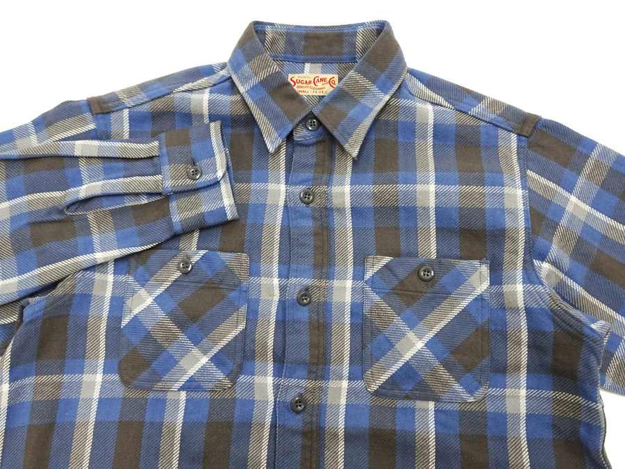 Sugar Cane Plaid Shirt Men's Mediumweight Cotton Twill Long Sleeve Button Up Work Shirt SC29361 125 Blue