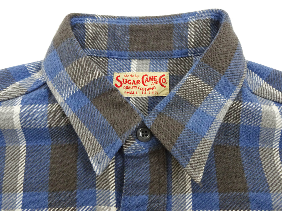 Sugar Cane Plaid Shirt Men's Mediumweight Cotton Twill Long Sleeve Button Up Work Shirt SC29361 125 Blue