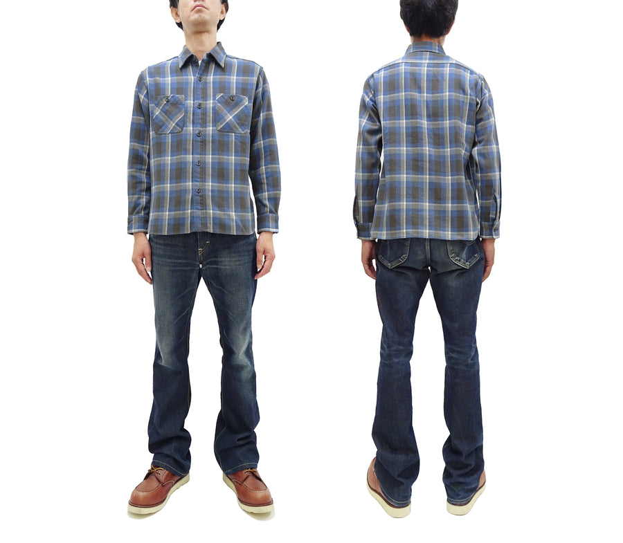 Sugar Cane Plaid Shirt Men's Mediumweight Cotton Twill Long Sleeve Button Up Work Shirt SC29361 125 Blue