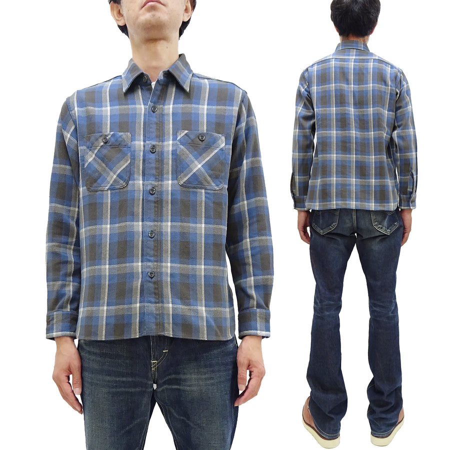 Sugar Cane Plaid Shirt Men's Mediumweight Cotton Twill Long Sleeve Button Up Work Shirt SC29361 125 Blue