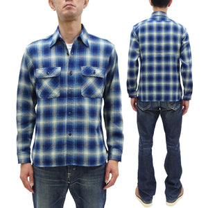 Sugar Cane Plaid Shirt Men's Fiction Romance Mediumweight Cotton Twill Long Sleeve Button Up Work Shirt SC29366 128 Navy-Blue