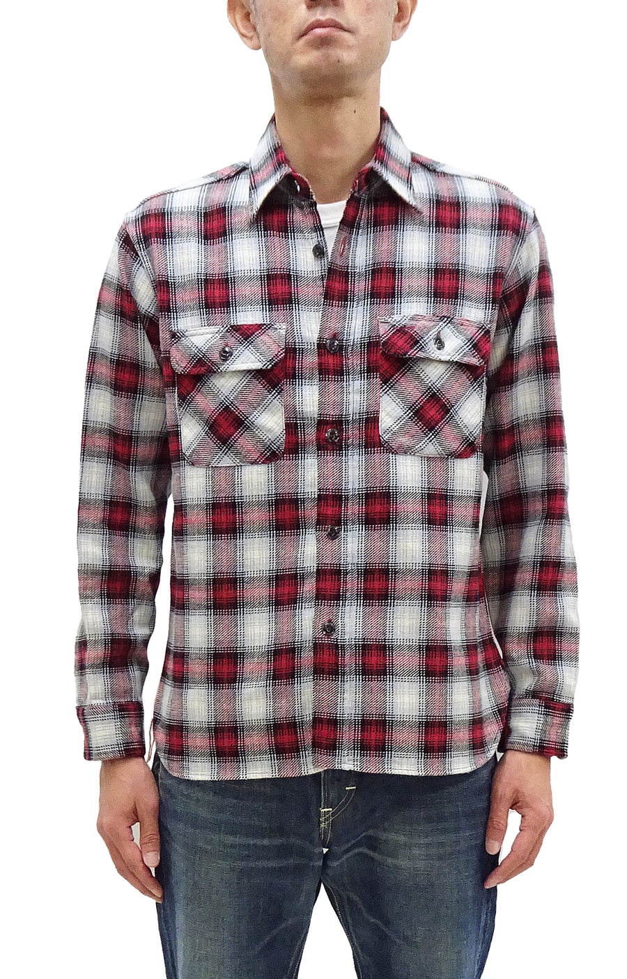 Sugar Cane Plaid Shirt Men's Fiction Romance Mediumweight Cotton Twill Long Sleeve Button Up Work Shirt SC29366 165 Red