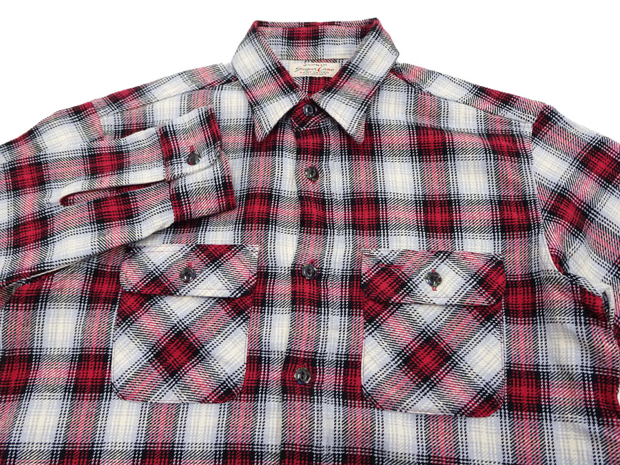 Sugar Cane Plaid Shirt Men's Fiction Romance Mediumweight Cotton Twill Long Sleeve Button Up Work Shirt SC29366 165 Red