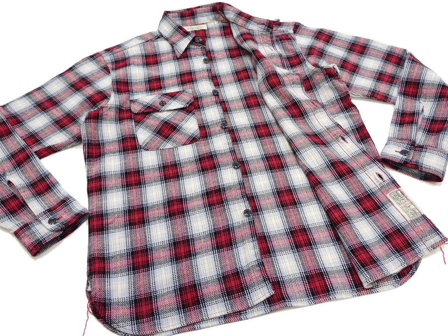 Sugar Cane Plaid Shirt Men's Fiction Romance Mediumweight Cotton Twill Long Sleeve Button Up Work Shirt SC29366 165 Red