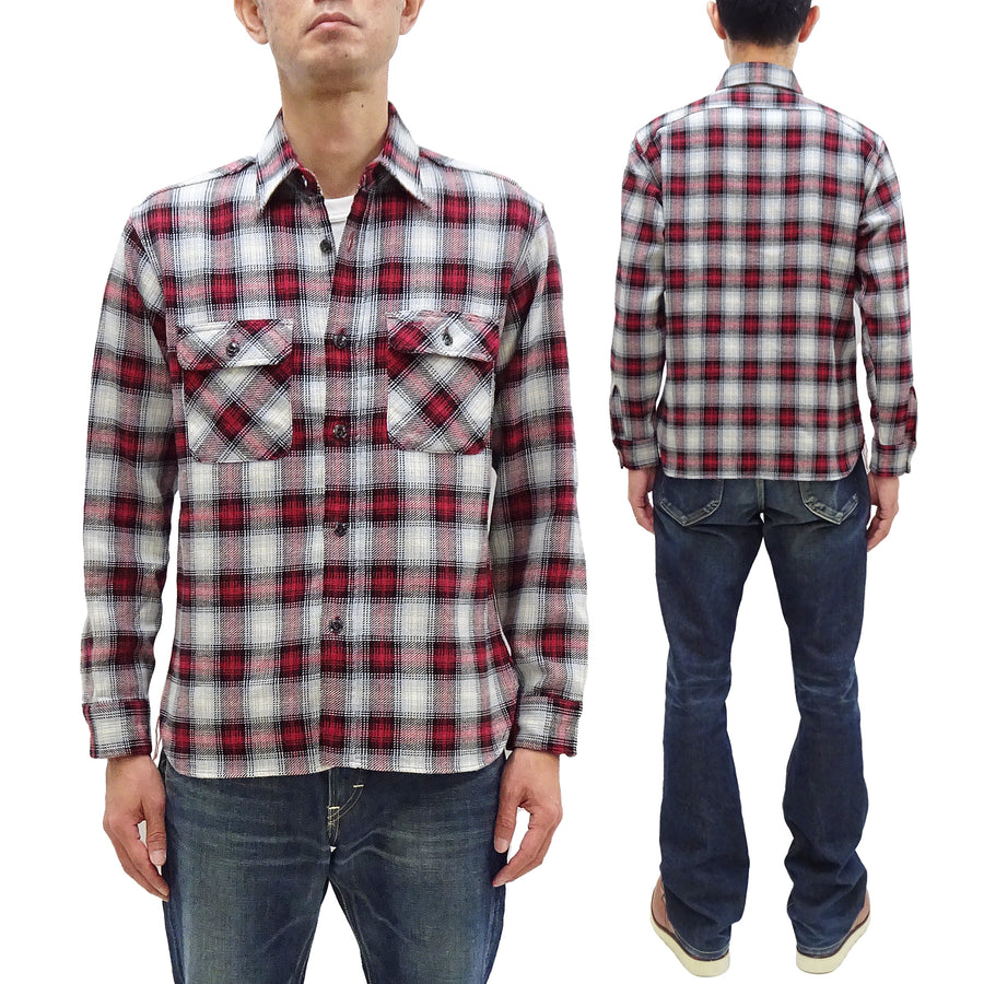 Sugar Cane Plaid Shirt Men's Fiction Romance Mediumweight Cotton Twill Long Sleeve Button Up Work Shirt SC29366 165 Red