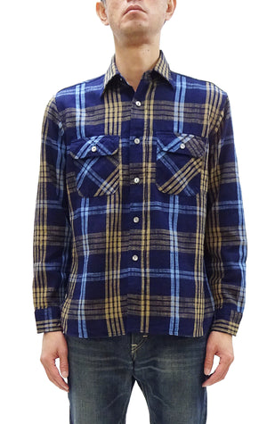 Sugar Cane Indigo Plaid Shirt Men's Fiction Romance Japanese Style Long Sleeve Button Up Work Shirt SC29386