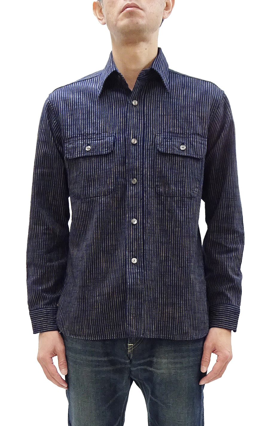 Sugar Cane Indigo Stripe Shirt Men's Fiction Romance Japanese Style Long Sleeve Button Up Work Shirt SC29385