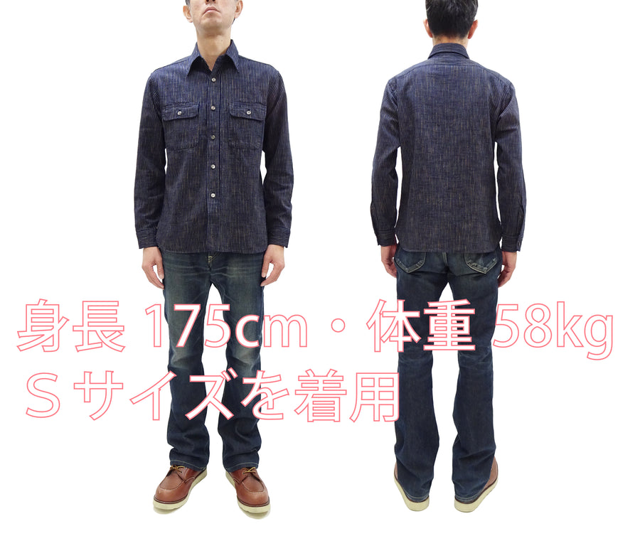 Sugar Cane Indigo Stripe Shirt Men's Fiction Romance Japanese Style Long Sleeve Button Up Work Shirt SC29385