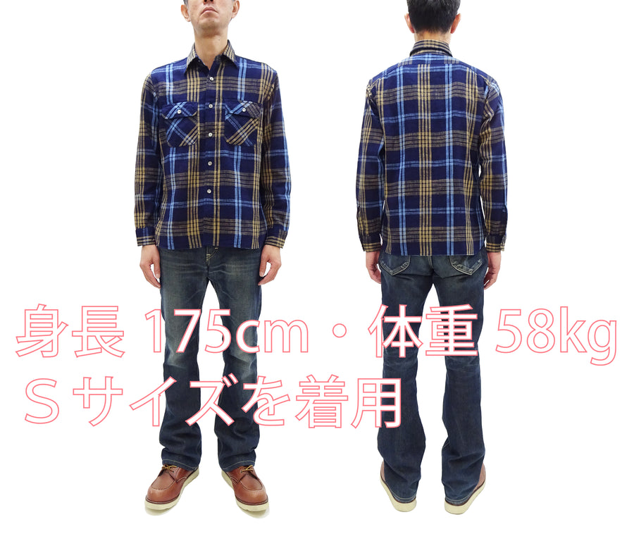 Sugar Cane Indigo Plaid Shirt Men's Fiction Romance Japanese Style Long Sleeve Button Up Work Shirt SC29386