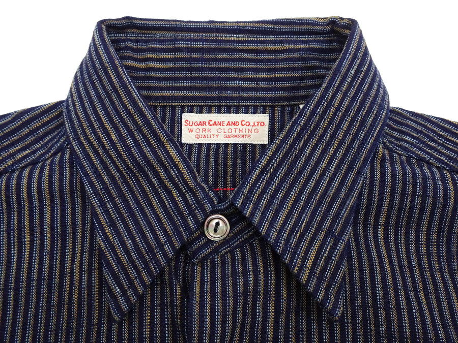 Sugar Cane Indigo Stripe Shirt Men's Fiction Romance Japanese Style Long Sleeve Button Up Work Shirt SC29385