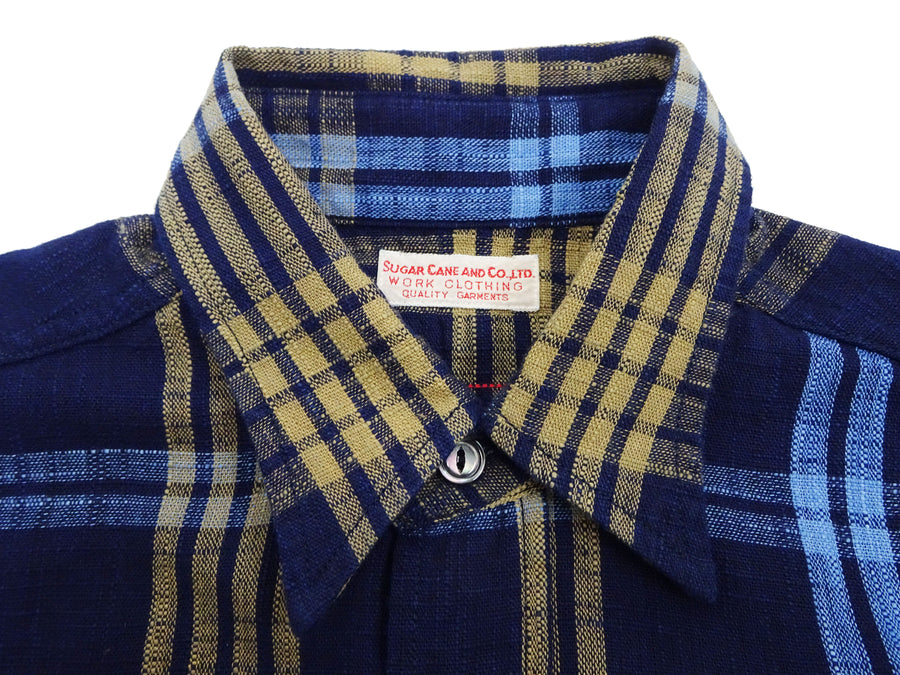 Sugar Cane Indigo Plaid Shirt Men's Fiction Romance Japanese Style Long Sleeve Button Up Work Shirt SC29386