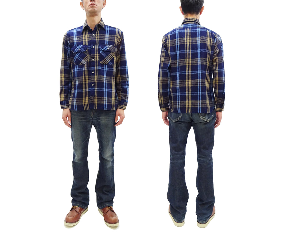 Sugar Cane Indigo Plaid Shirt Men's Fiction Romance Japanese Style Long Sleeve Button Up Work Shirt SC29386