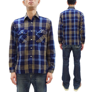 Sugar Cane Indigo Plaid Shirt Men's Fiction Romance Japanese Style Long Sleeve Button Up Work Shirt SC29386