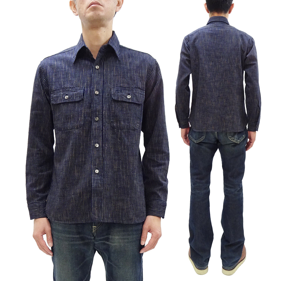 Sugar Cane Indigo Stripe Shirt Men's Fiction Romance Japanese Style Long Sleeve Button Up Work Shirt SC29385