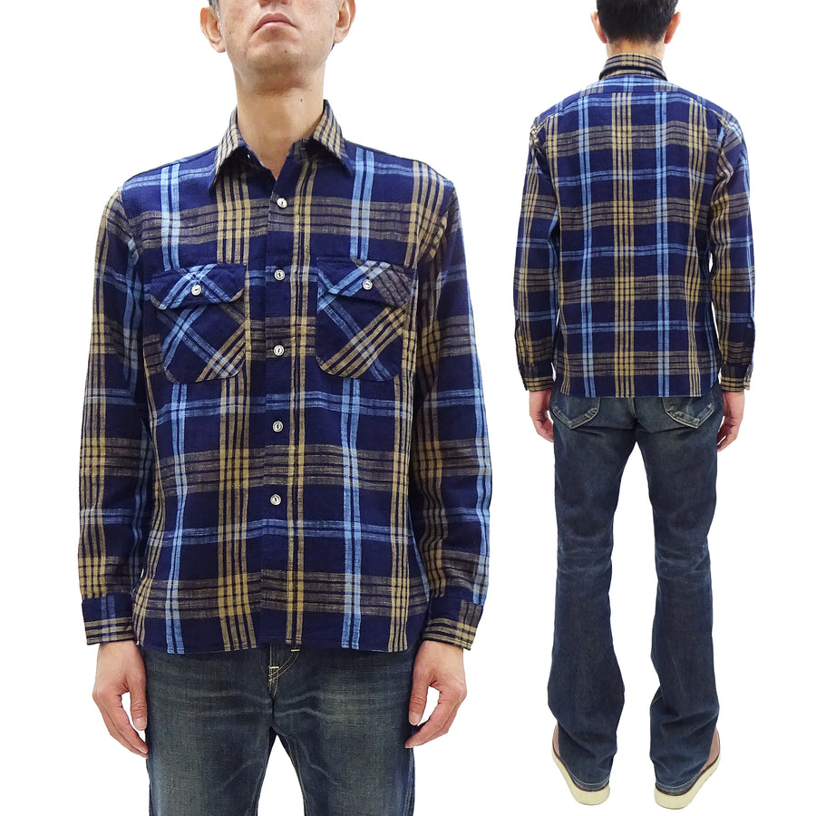 Sugar Cane Indigo Plaid Shirt Men's Fiction Romance Japanese Style Long Sleeve Button Up Work Shirt SC29386