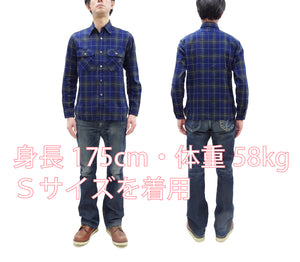 Sugar Cane Indigo Plaid Shirt Men's Japanese Style Sashiko Long Sleeve Button Up Work Shirt Fiction Romance SC29397