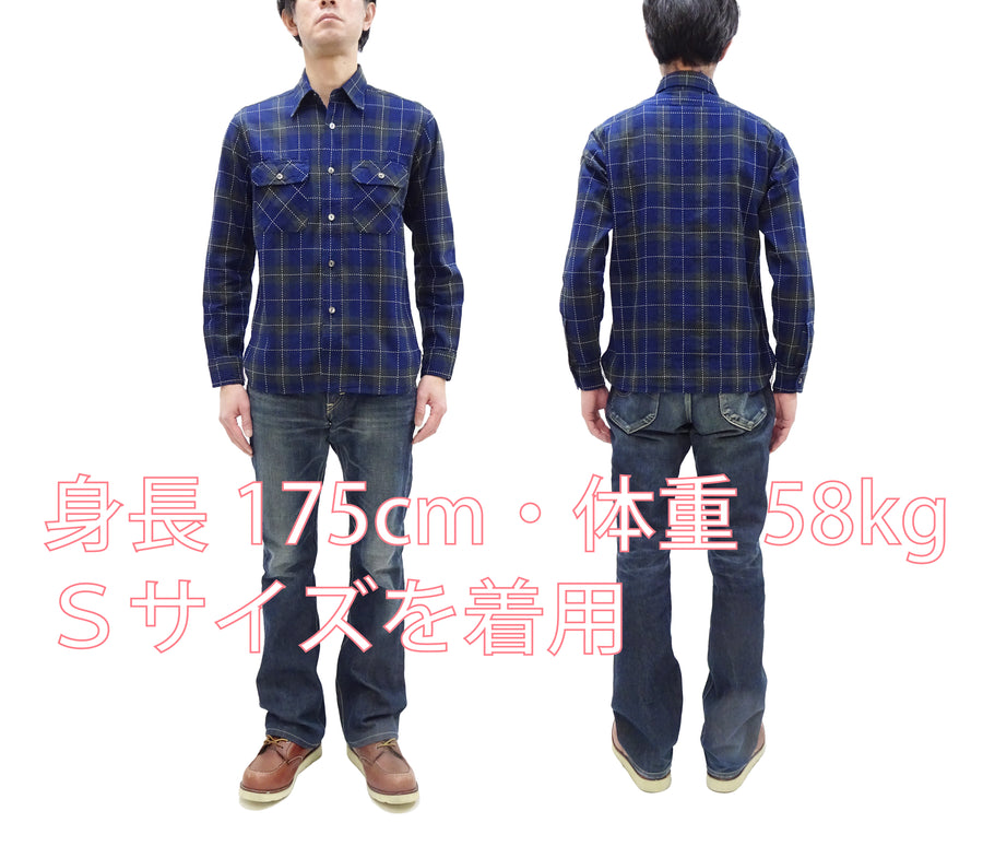 Sugar Cane Indigo Plaid Shirt Men's Japanese Style Sashiko Long Sleeve Button Up Work Shirt Fiction Romance SC29397