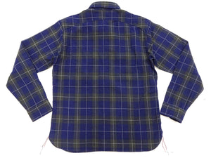 Sugar Cane Indigo Plaid Shirt Men's Japanese Style Sashiko Long Sleeve Button Up Work Shirt Fiction Romance SC29397