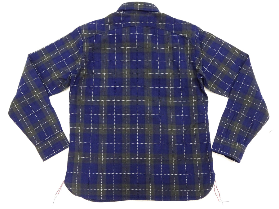 Sugar Cane Indigo Plaid Shirt Men's Japanese Style Sashiko Long Sleeve Button Up Work Shirt Fiction Romance SC29397