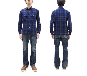 Sugar Cane Indigo Plaid Shirt Men's Japanese Style Sashiko Long Sleeve Button Up Work Shirt Fiction Romance SC29397