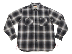 Sugar Cane Men's Long Sleeve Ombre Plaid Work Shirt - 100% Cotton Twill, One-Wash, Made in Japan (SC29561 119 Black)